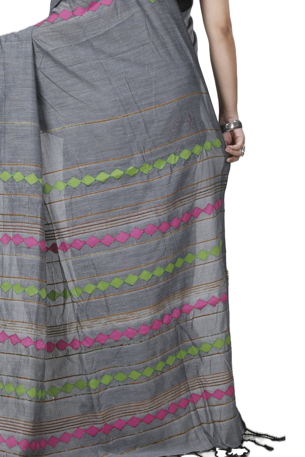 Grey Pure Cotton Tika Applique Saree (1276)